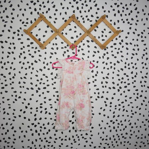 Laura Ashley Pink Floral Ruffle Sleeveless Baby Jumpsuit - Picture 1 of 6